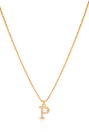 Gargantilha Veneziana Letra P Cravejada Cristal Banhado a Ouro 18K - 45 cm