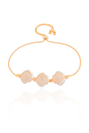 Pulseira Concha Pérola Fecho Gravata Banhado a Ouro 18K