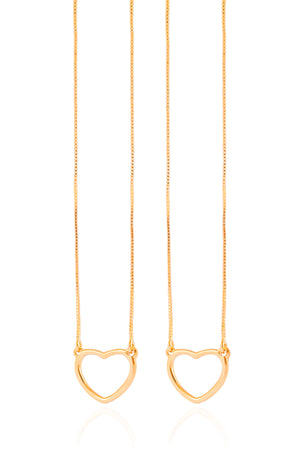 Escapulário Corações Vazados Banhado a Ouro 18K - 60 cm