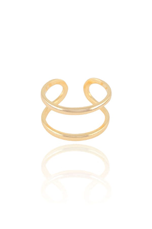 Anel Ajustável Dois Filetes Lisos Tamanho M Banhado a Ouro 18K