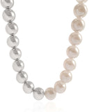 Gargantilha Bolas Lisas e Pérolas Ródio Branco - 40 cm