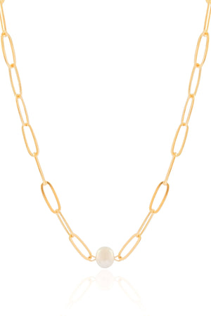 Choker Elos com Pérola Banhado a Ouro 18K