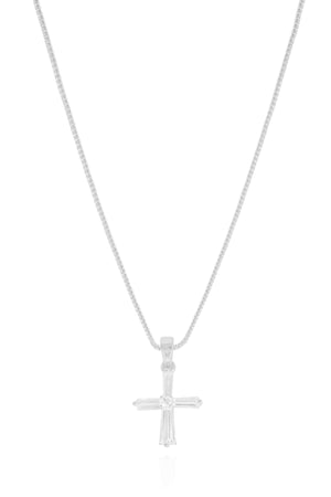 Gargantilha Veneziana Cruz Baguetes Cristal Ródio Branco - 45 cm