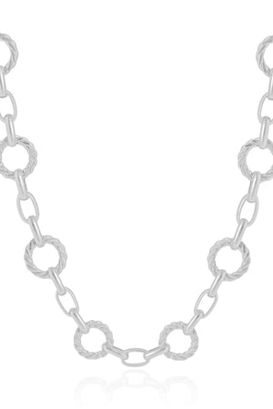 Gargantilha Elos Redondos Detalhados 1.3 cm Ródio Branco - 40 cm