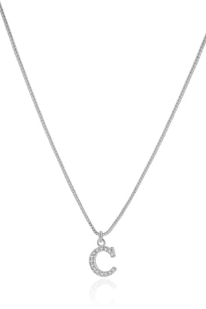 Gargantilha Veneziana Letra C Cravejada Cristal Ródio Branco - 45 cm