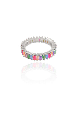 Anel Baguetes Coloridas Tamanho 20 Ródio Branco