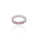 Anel Baguetes Coloridas Tamanho 14 Ródio Branco