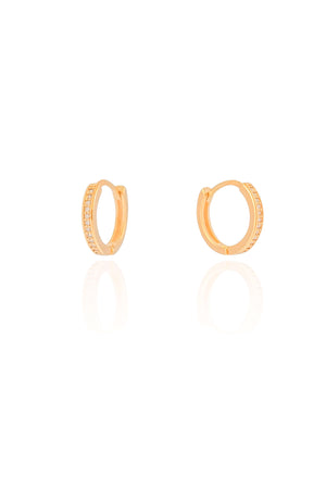 Brinco Argola Click Cravejada Cristal 1.4 cm Banhado a Ouro 18K
