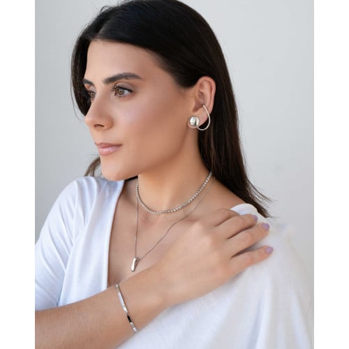 Ear Cuff Tarraxa Piercing Ródio Branco