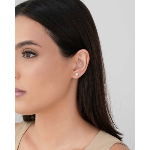 Brinco Pérola Modelo Shell 6 mm Ródio Branco