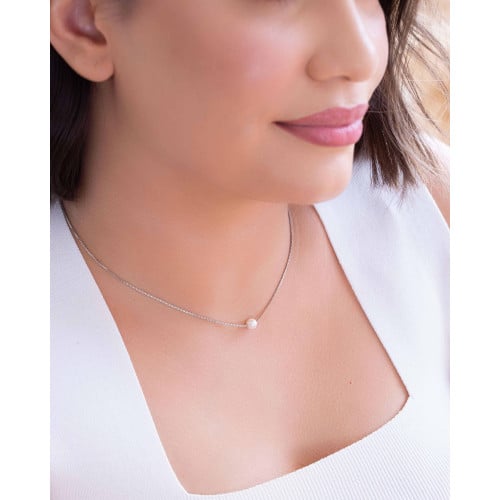 Choker Veneziana Pérola 6 mm Ródio Branco