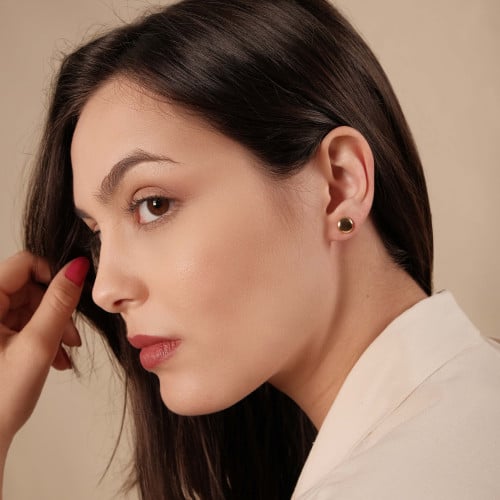 Brinco Redondo Achatado Liso 8 mm Banhado a Ouro 18K