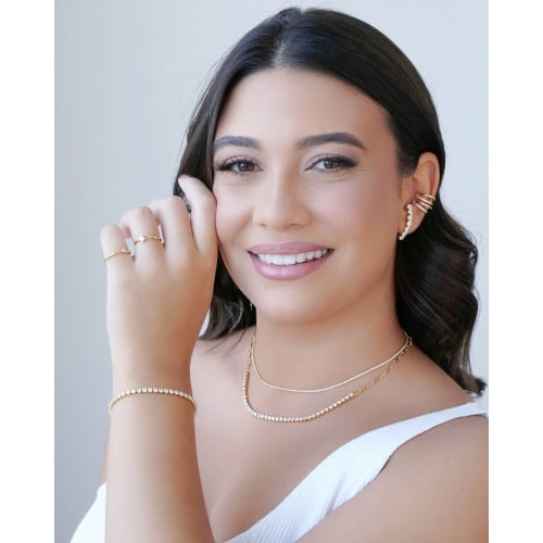 Ear Hook Sete Zircônias Cravejadas Cristal Banhado a Ouro 18K