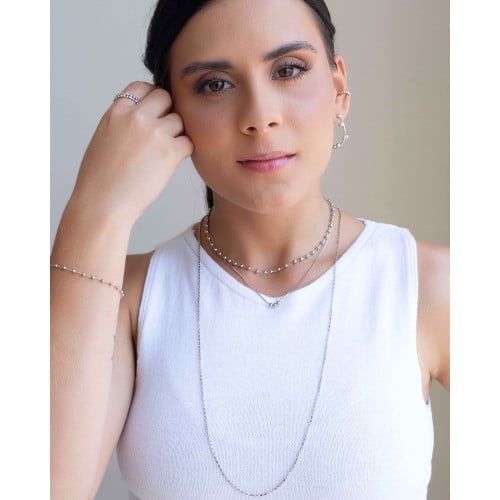 Pulseira Elos Bolinhas 2.5 mm Ródio Branco