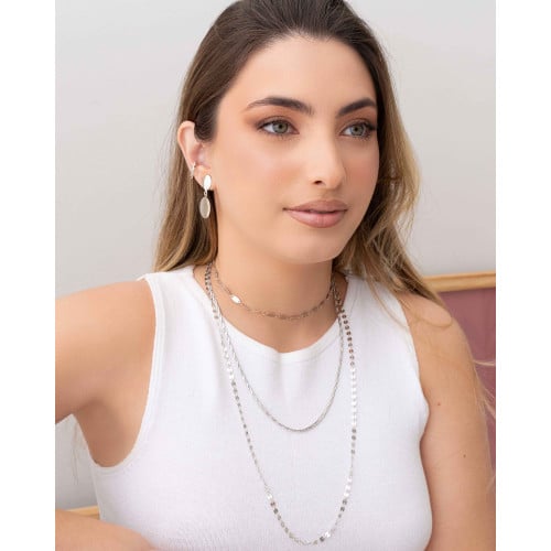 Gargantilha Longa Plaquetas Redondas Flat Ródio Branco