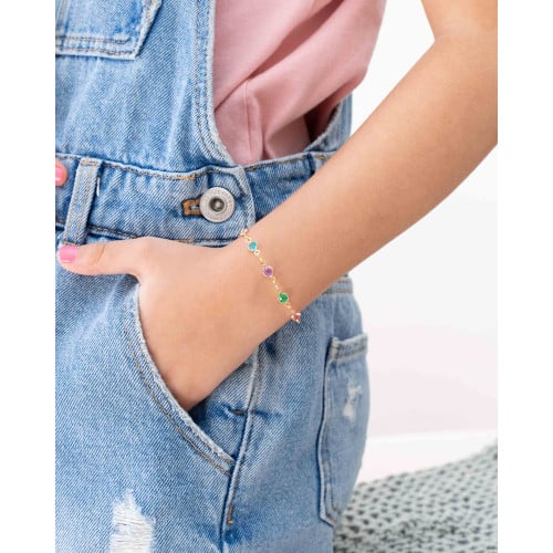 Pulseira Infantil Ponto Luz Colorido Banhado a Ouro 18K