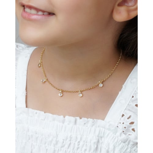 Gargantilha Infantil Pontos de Luz Cristal Banhado a Ouro 18K