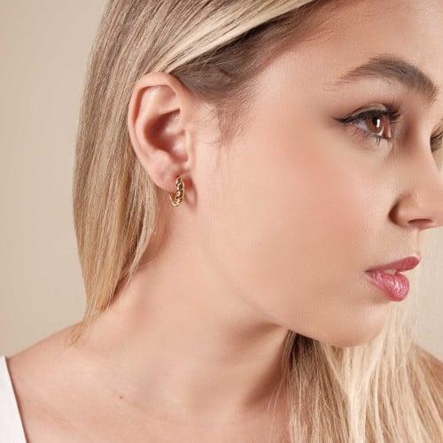 Brinco Argola Oval Fios Torcidos 1.6 cm Banhado a Ouro 18K