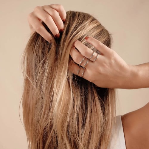 Anel Ajustável Dois Filetes Lisos Tamanho M Ródio Branco