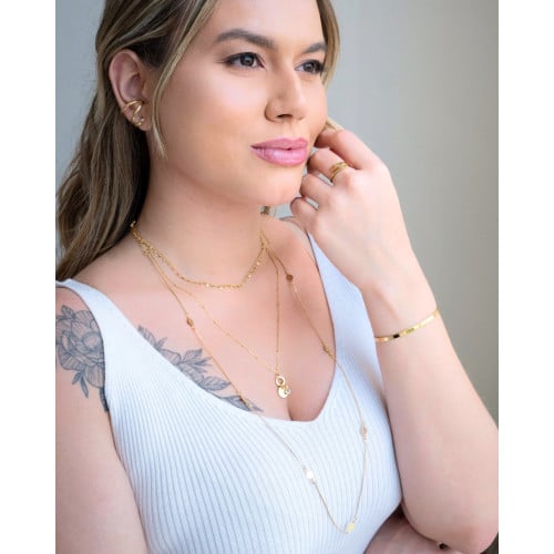 Gargantilha Detalhes Pingente Redondo Ponto de Luz Banhado a Ouro 18K