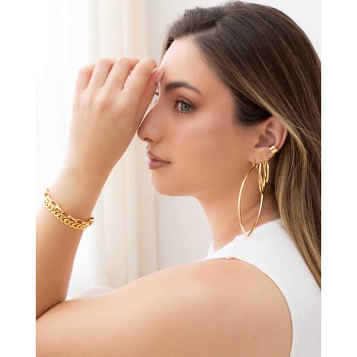 Brinco Argola Elíptico Fecho Italiano 2.8 cm Banhado a Ouro 18K