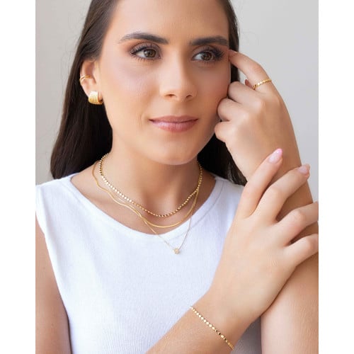 Pulseira Plaquinhas Redondas Achatadas Banhado a Ouro 18K