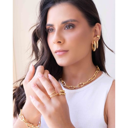 Brinco Argola Tubo Oval Lisa 3.4 cm Banhado a Ouro 18K