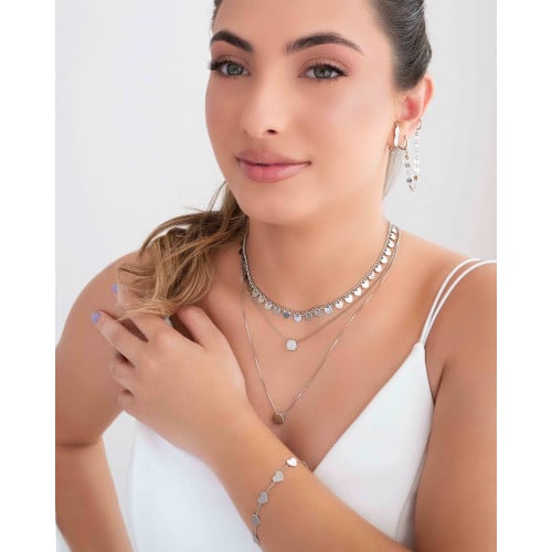 Pulseira Corações Lisos Ródio Branco