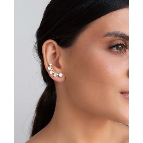 Ear Cuff Pontos de Luz Cristal Banhado a Ouro 18K