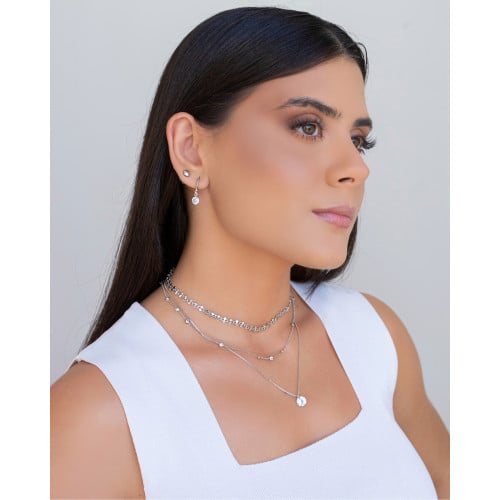Brinco Argola Click Ponto de Luz Cristal 2.3 cm Ródio Branco
