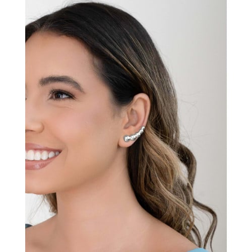 Ear Cuff Bolas Lisas 3.0 cm Ródio Branco