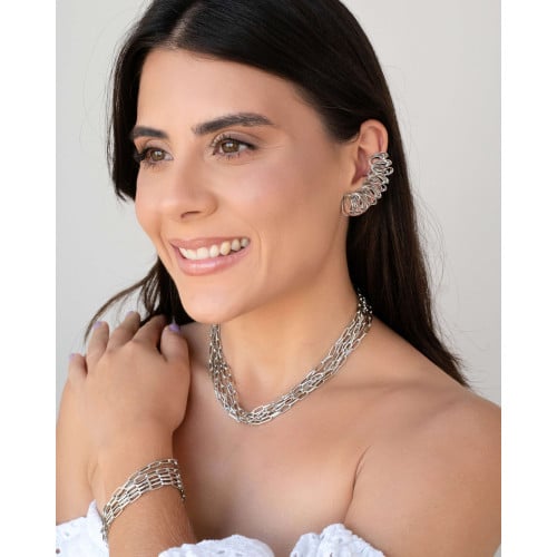 Ear Cuff Folha Ródio Branco