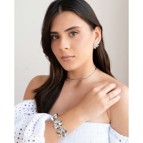 Bracelete Flores Lisas Ródio Branco