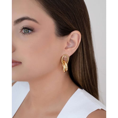 Brinco Tubos Lisos Entrelaçados Banhado a Ouro 18K