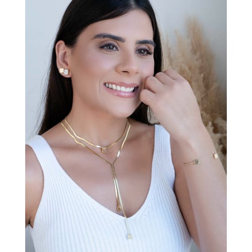 Brinco Quadrado Liso Banhado a Ouro 18K