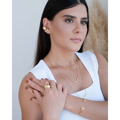 Gargantilha Longa Veneziana Pingente Ondulado Banhado a Ouro 18K