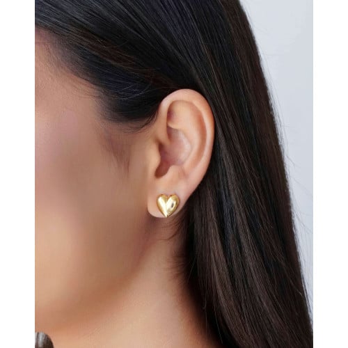 Brinco Coração Liso Abaulado Banhado a Ouro 18K