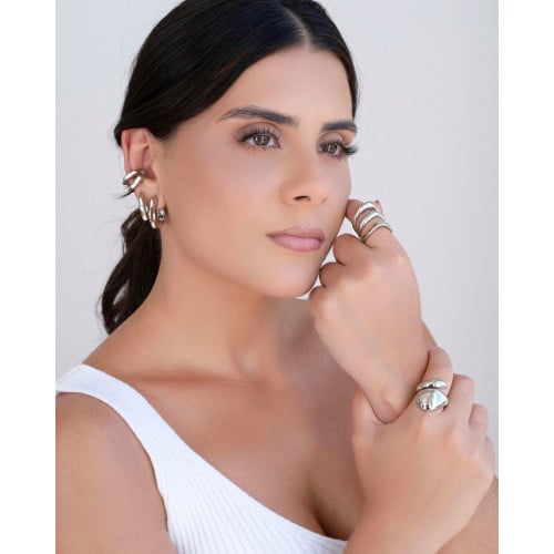 Anel Ajustável Três Filetes Liso Tamanho P Ródio Branco