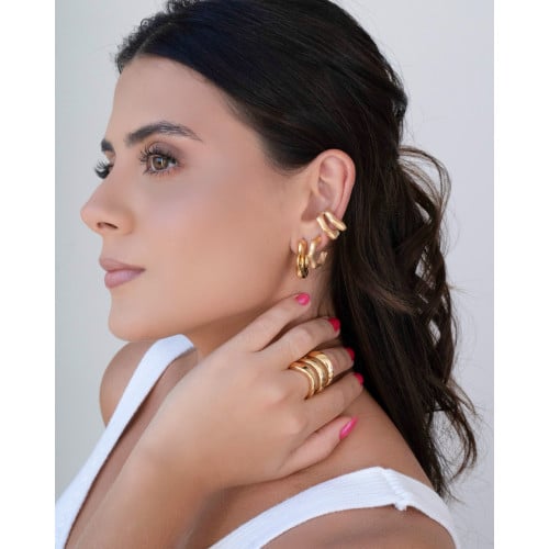 Anel Ajustável Três Filetes Liso Tamanho M Banhado a Ouro 18K