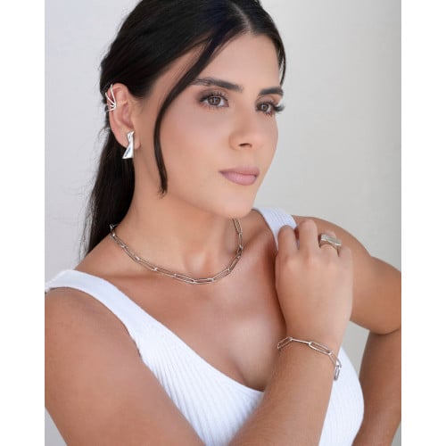 Choker Elos Ovais Ródio Branco