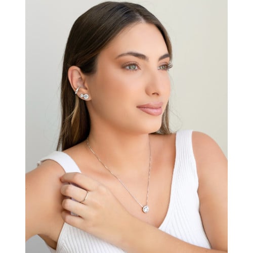 Conjunto Ponto de Luz Cravejado Cristal Ródio Branco