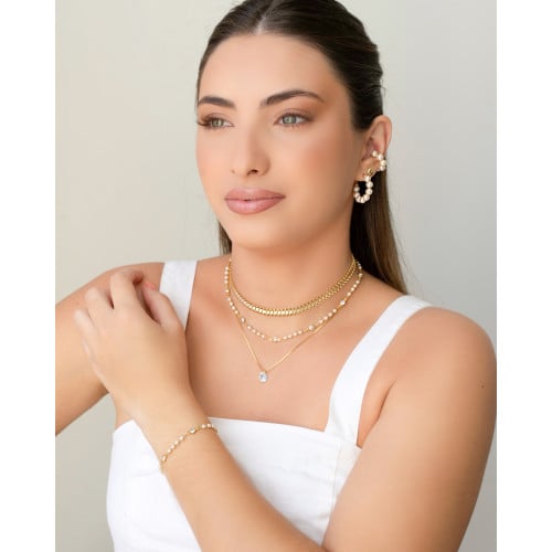 Brinco Argola Pérolas Banhado a Ouro 18K