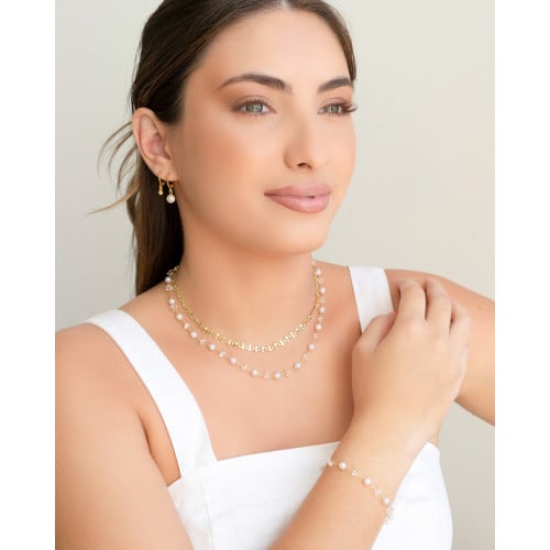 Brinco Argola Click Pérola 2.2 cm Banhado a Ouro 18K
