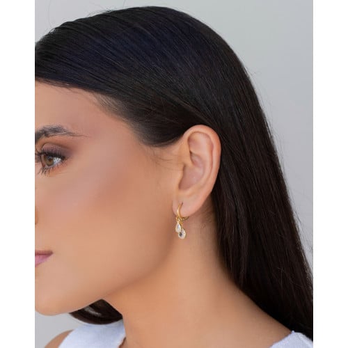 Brinco Argola Click Gotas Zircônias 2.5 cm Banhado a Ouro 18K