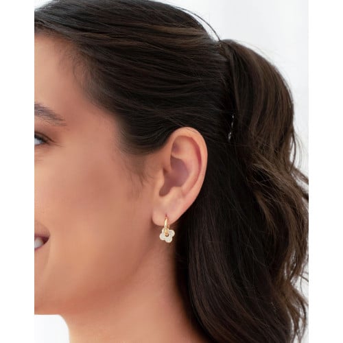 Brinco Argola Click Flor Cravejado Zircônia 1.7 cm Banhado a Ouro 18K