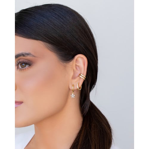 Piercing Dois Filetes Cravejado Cristal Banhado a Ouro 18K