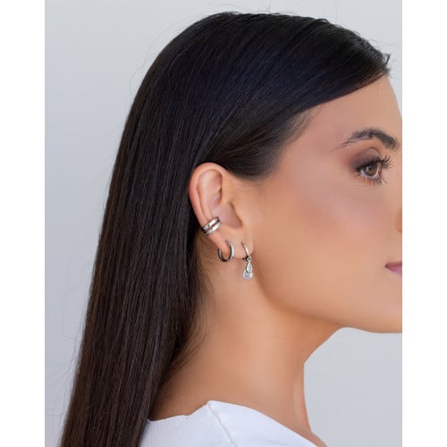 Piercing Dois Filetes Cravejado Cristal Ródio Branco