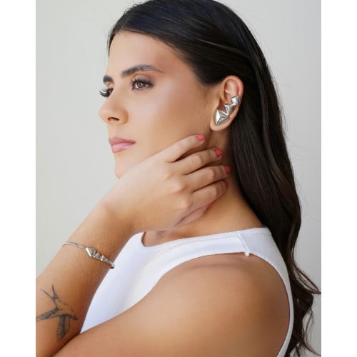 Ear Cuff Triângulos Lisos Ródio Branco
