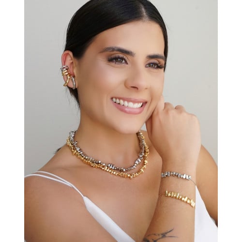 Pulseira Cascalhos Lisos Fecho Gravata Ródio Branco