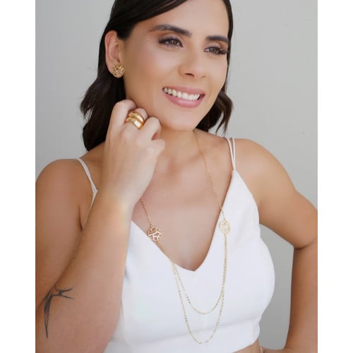 Gargantilha Longa Elos Americanos Redondo Entrelaçado Banhado a Ouro 18K